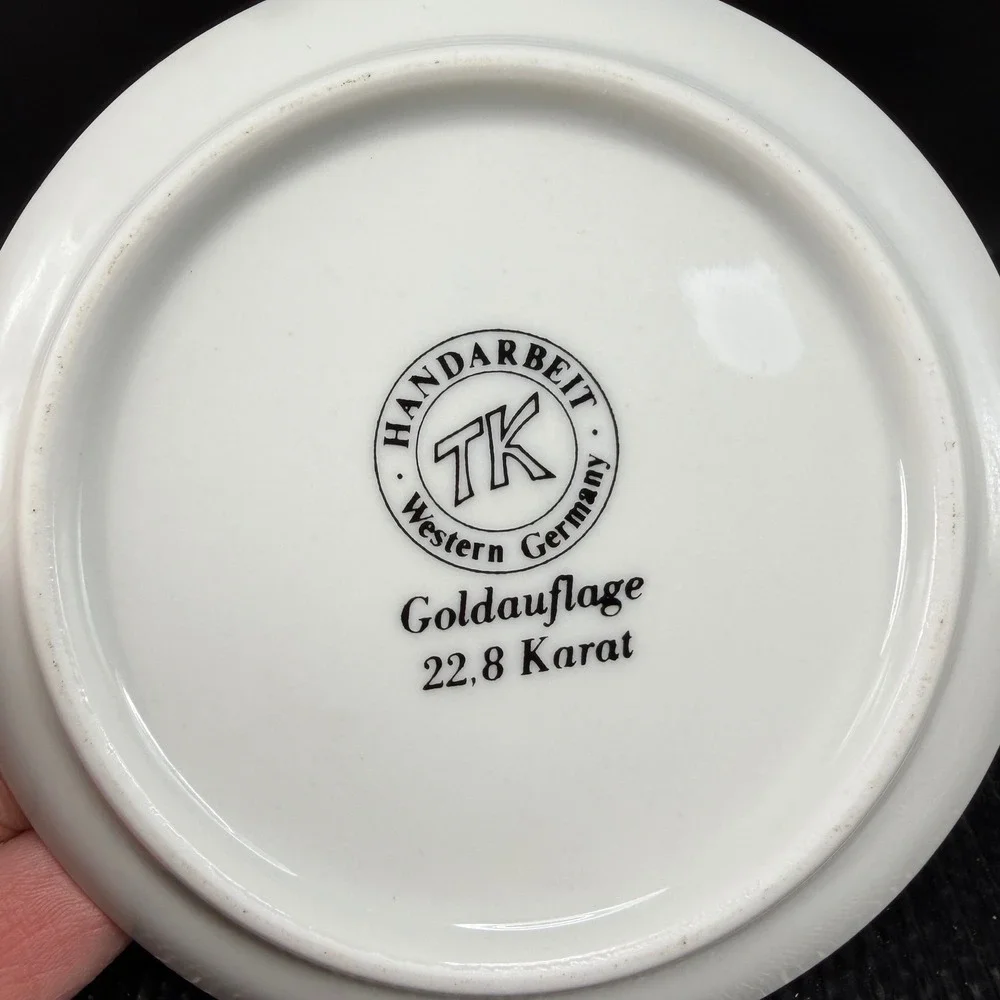 TK Handarbeit Western Germany 22.8K‎ Gold Windmill Porcelain Mini Plate Dish